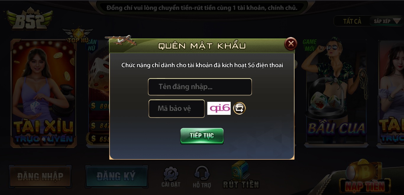 Quên mật khẩu B52 club